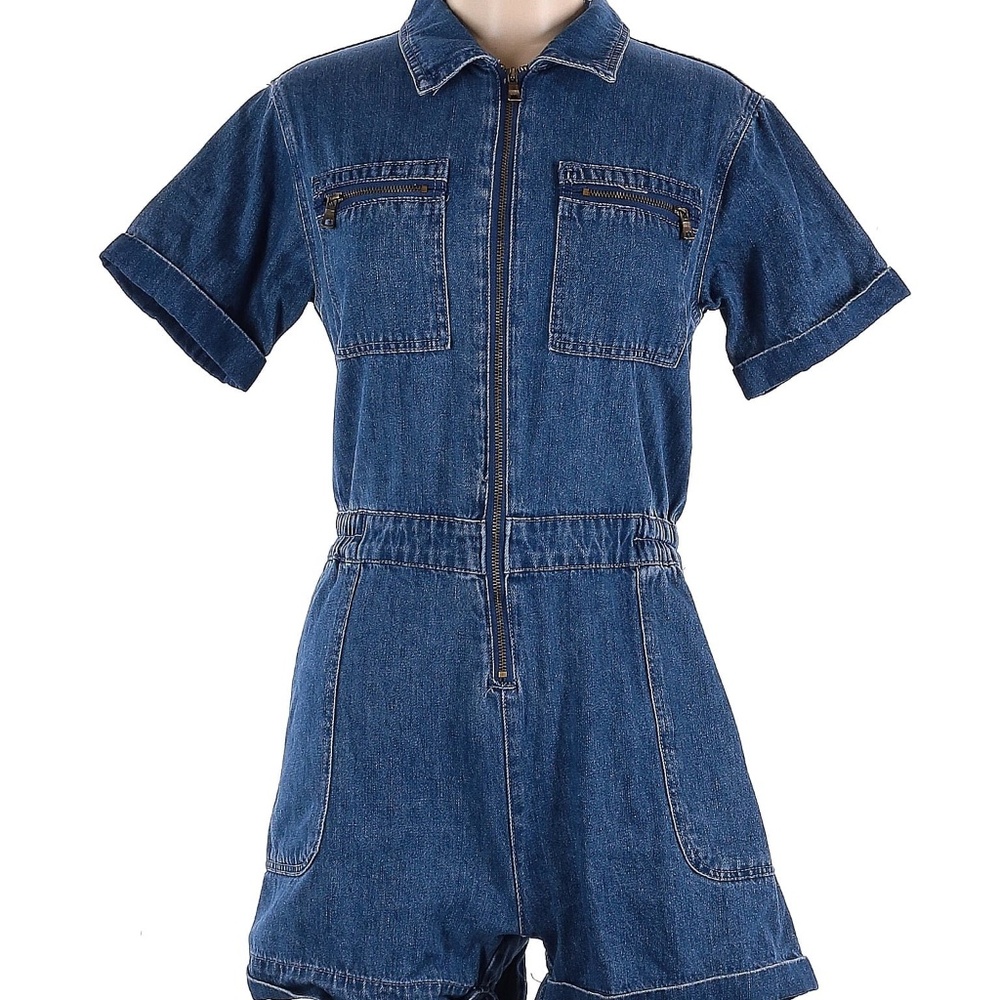 MOLLY BRACKEN DENIM ROMPER SHORTALLS JUMPSUIT  ZIP UP SZ MEDIUM EX COND!